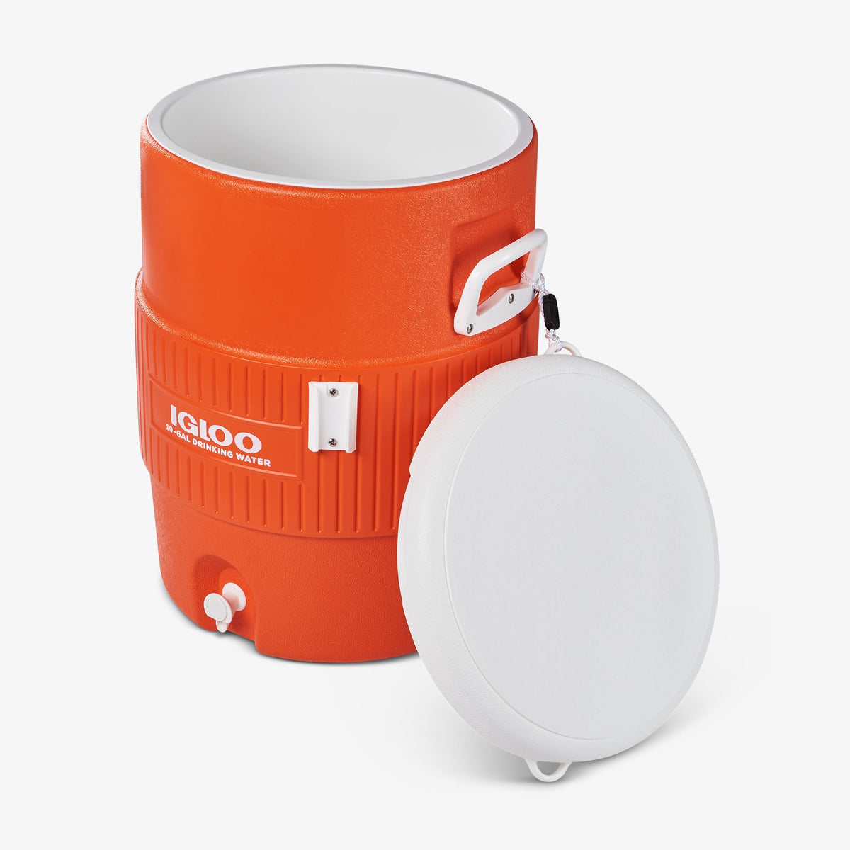 10 Gallon Seat Top Water Jug With Cup Dispenser-Orange