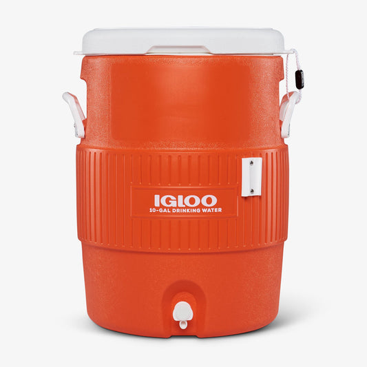 10 Gallon Seat Top Water Jug With Cup Dispenser-Orange